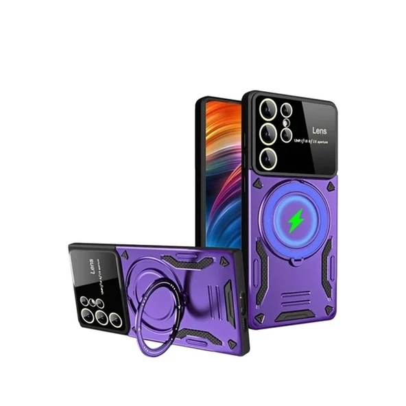 Samsung Galaxy S24 Ultra Kılıf Joy Lens Standlı Kapak - Mor ürün görseli 1