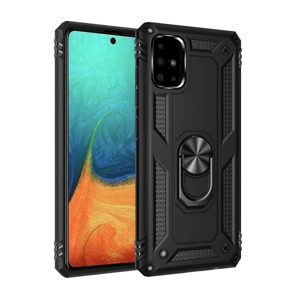 Samsung Galaxy A71 Kılıf Sofya Yüzüklü Silikon Kapak - Siyah ürün görseli 1