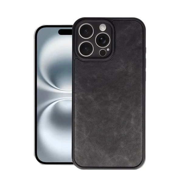Apple İphone 16 Pro Kılıf Aras Deri Kapak - Siyah ürün görseli 1