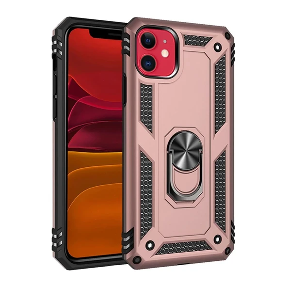 Apple İphone 11 Kılıf Sofya Yüzüklü Silikon Kapak - Rose - Resim 4