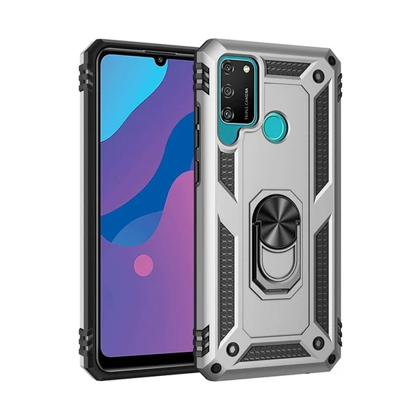 Huawei Y6p Kılıf Sofya Yüzüklü Silikon Kapak - Gümüş ürün görseli 1