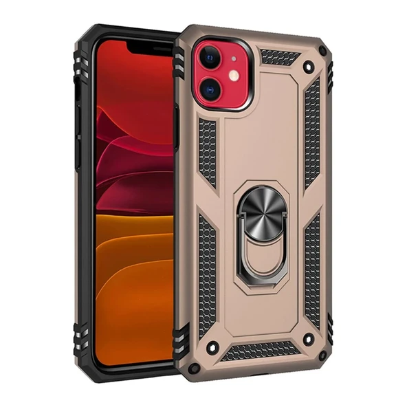 Apple İphone 11 Kılıf Sofya Yüzüklü Silikon Kapak - Gold - Resim 4