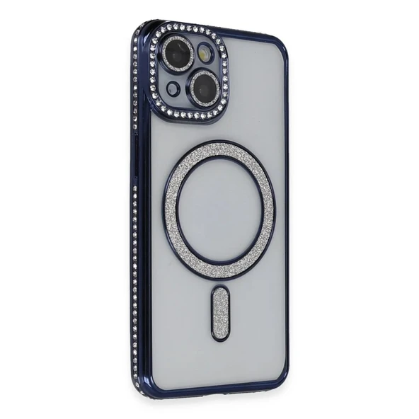 Apple İphone 13 Kılıf Joke Simli Magneticsafe Kılıf - Lacivert ürün görseli 1