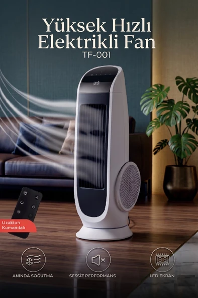 Vantilatör Kule Tipi Uzaktan Kumandalı Dijital Göstergeli Elektrikli Fan 135W TF001 ürün görseli 1