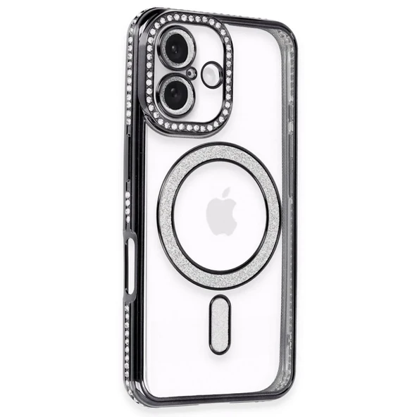 Apple İphone 16 Kılıf Joke Simli Magneticsafe Kılıf - Siyah ürün görseli 1