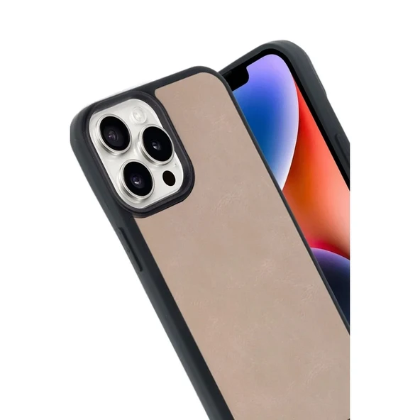 Apple İphone 14 Pro Max Kılıf Aras Deri Kapak - Pudra - Resim 4