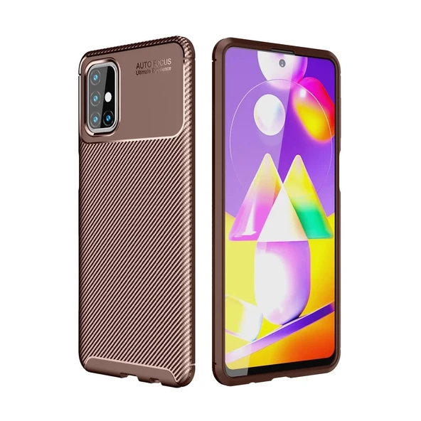 Samsung Galaxy M31s Kılıf Auto Focus Karbon Kapak - Kahverengi ürün görseli 1