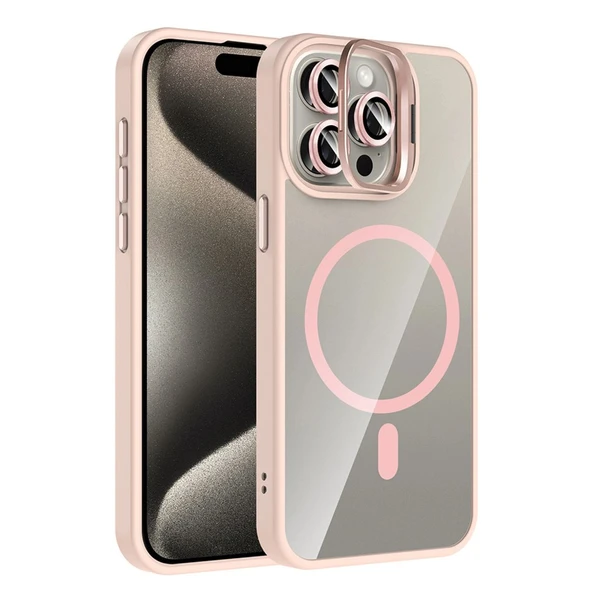Joko Apple İphone 15 Pro Max Remim Lensli Magsafe Standlı Kapak - Pembe ürün görseli 1