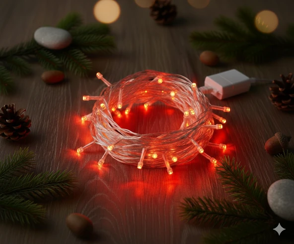 Damla Uçlu Kırmızı Dekoratif Işık 10 Metre 100 LED ürün görseli 1