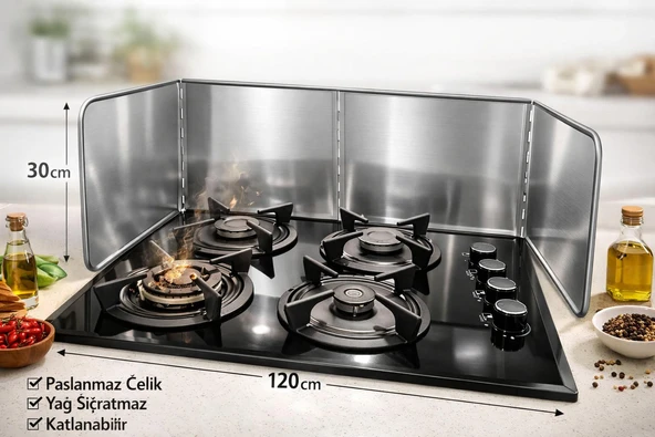 Yağ Sıçratmaz Ocak Arkası Koruyucu Paslanmaz Metal 120x30 cm ürün görseli 1