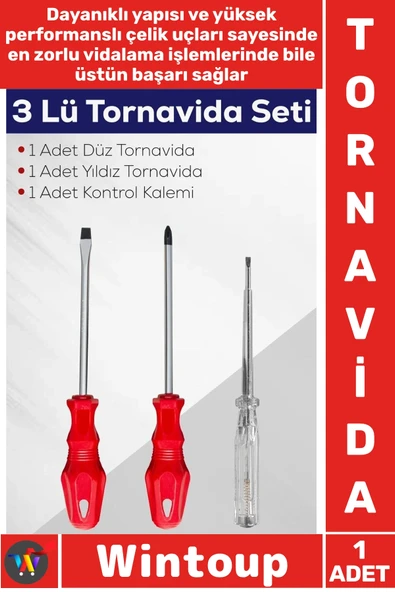 #Tornavida Profesyonel Tamir Takımı Elektrikçi El Aleti Düz Yıldız Tornavida Kontrol Kalemi 3'lü Set ürün görseli 1