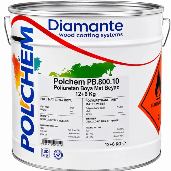 Polchem PB.800.10 Poliüretan Boya Full Mat Beyaz 12+6 Kg ürün görseli 1