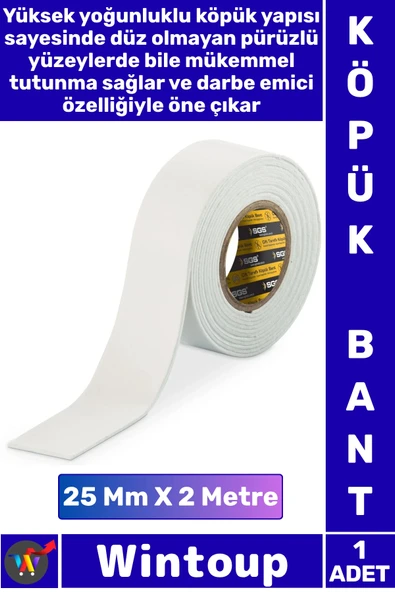 #Bant Güçlü Yapışkanlı Montaj Bandı Dayanıklı Sabitleyici Çift Taraflı Köpük Bant 25 Mm X 2 Metre ürün görseli 1