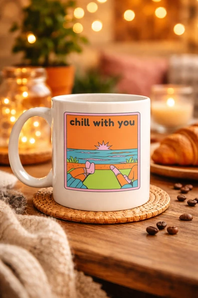 Chill With You Tasarımlı Porselen Kupa – Model 35 - Sıcacık Anlar İçin Özel Tasarım Kahve Kupası ürün görseli 1