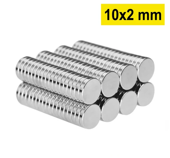 10 Adet 10x2mm Yuvarlak Neodyum Mıknatıs Güçlü Magnet Nikel Kaplamalı ürün görseli 1