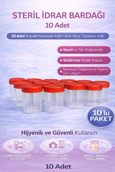 Steril İdrar Kabı Kapasiteli Numune Toplama Kabı 10 Adet ürün görseli 1