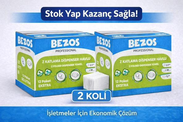 Bezos Z Katlamalı Dispenser Havlu 2 Katlı 20X22 Cm Selüloz 2 Koli Avantaj Paket ürün görseli 1
