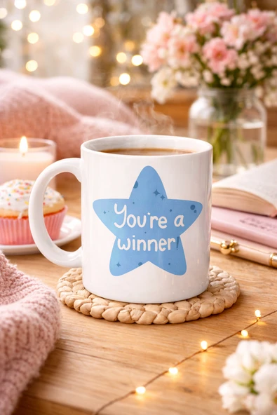 You’Re A Winner "Sen Başardin , Kazanansin" Yazılı Porselen Kupa Model 153 – Motivasyon Temalı, Özel Tasarım Kahve & Çay Kupası ürün görseli 1