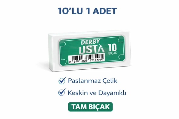 Derby Usta Çift Taraflı Jilet Tam Berber Jileti 10Lu 1 Paket ürün görseli 1