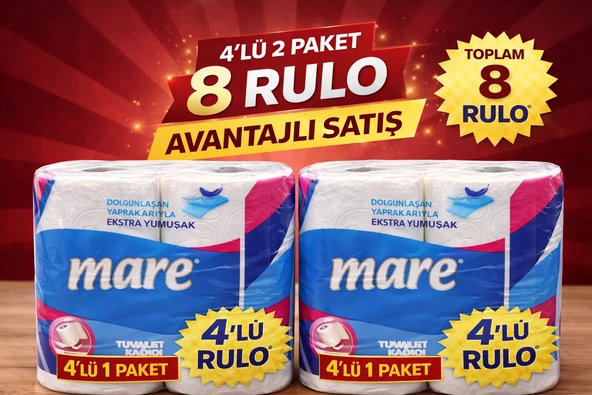Mare Tuvalet Kağıdı 4'Lü Rulo 2 Paket Ekstra Yumuşak Çift Katlı Dayanıklı Tuvalet Kağıdı ürün görseli 1