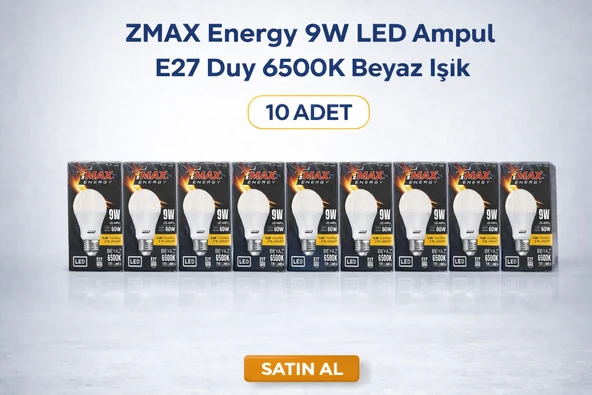 Zmax 9W Led Ampul E27 Duy 6500K Beyaz Işık 720 Lümen 60W Tasarruflu 10 Adet ürün görseli 1