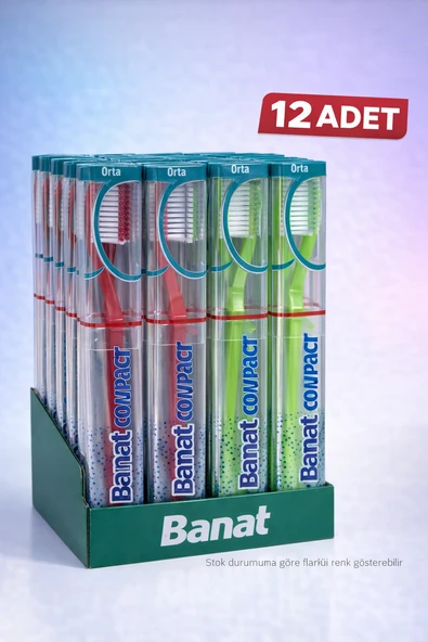 Banat Compact Kutulu Fırçası 12 Adet Orta Sert Standlı Ekonomik Paket ürün görseli 1