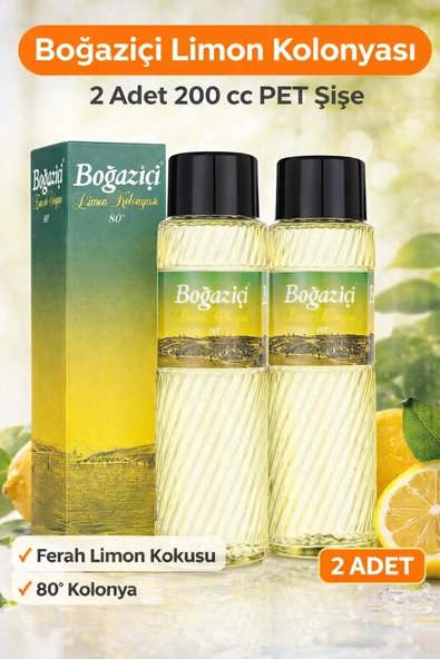 Boğaziçi Limon Kolonyası 200 Cc Pet Şişe 2 Adet 80° Ferahlatıcı Limon Kokulu Kolonya ürün görseli 1