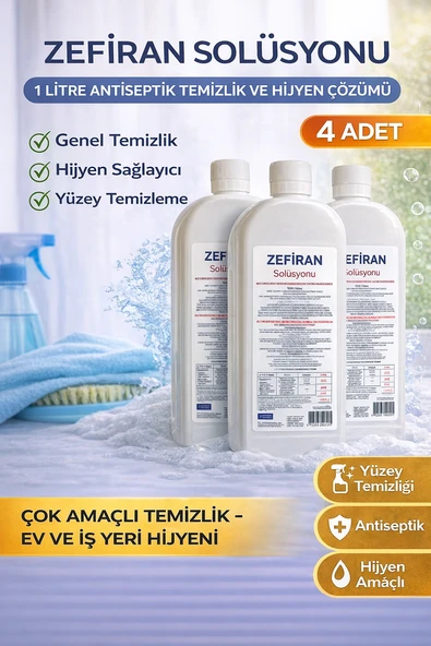 Zefiran Solüsyonu 1 Litre 4 Adet Set Antiseptik Hijyen Çok Amaçlı Temizlik Solüsyonu ürün görseli 1