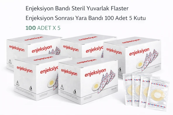 Enjeksiyon Bandı Steril Yuvarlak Flaster Enjeksiyon Sonrası Yara Bandı 100’Lü 5 Kutu ürün görseli 1