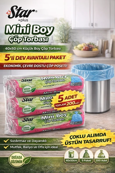 Mini Boy Torbası 40'Lı 5 Paket 40X50 Cm Dayanıklı Sızdırmaz Küçük Boy Poşeti ürün görseli 1