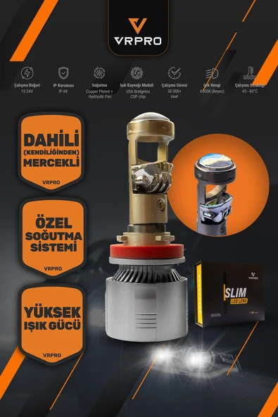 Slim Mercekli H7 Led Far Ampulü 40W 12V Fanlı Vr H7 Led Xenon Beyaz Işık ürün görseli 1