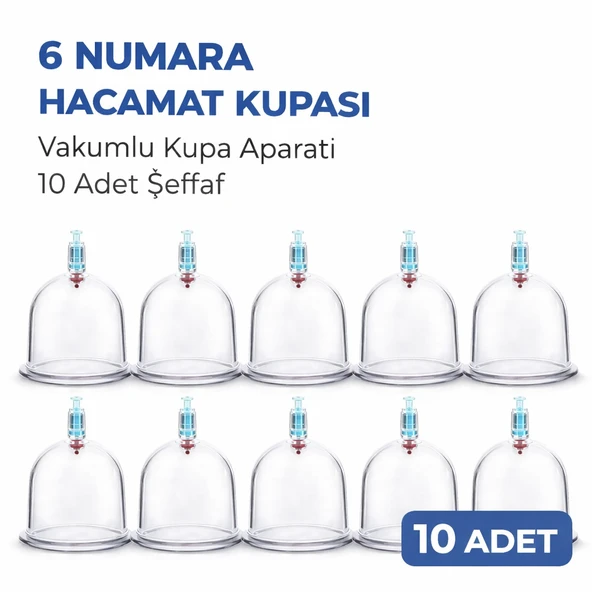 6 Numara Hacamat Kupası 10 Adet Vakumlu Kupa Bardak Dayanıklı Plastik Manuel Hacamat Kabı ürün görseli 1