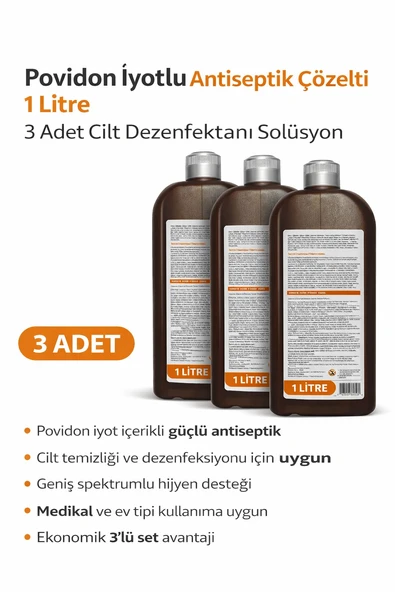 Povidon İyotlu Baticonal Antiseptik Çözelti 1 Litre X 3 Adet Cilt Dezenfektanı Solüsyon ürün görseli 1