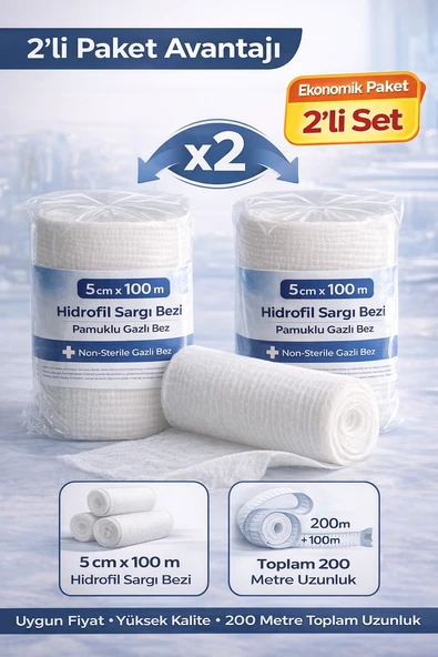 5 Cm X 100 M Hidrofil Sargı Bezi Pamuklu Gazlı Bez Yüksek Emici Sargı Bezi 2 Adet ürün görseli 1