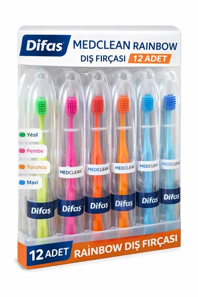 Difaş Medclean Rainbow Fırçası 12 Adet Standlı Orta Sert Renkli Yetişkin Fırçası Seti ürün görseli 1
