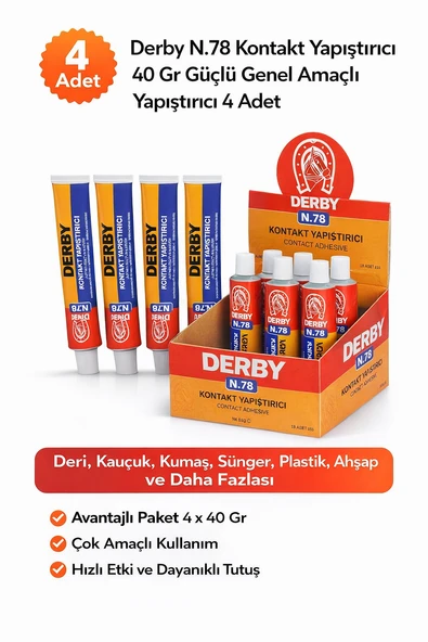 Derby N.78 Kontakt Yapıştırıcı 40 Gr Güçlü Genel Amaçlı Yapıştırıcı 4 Adet ürün görseli 1