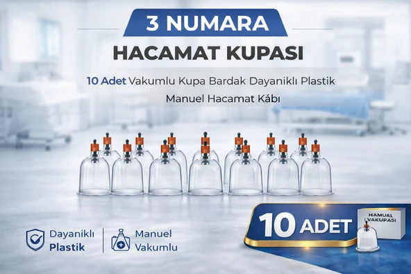 3 Numara Hacamat Kupası 10 Adet Vakumlu Kupa Bardak Dayanıklı Plastik Manuel Hacamat Kabı ürün görseli 1
