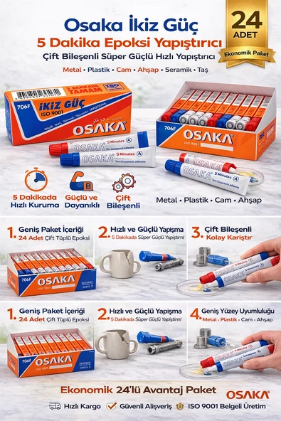 Osaka İkiz Güç 5 Dakika Epoksi Yapıştırıcı Çift Bileşenli Güçlü Hızlı Yapıştırıcı 24Adet ürün görseli 1