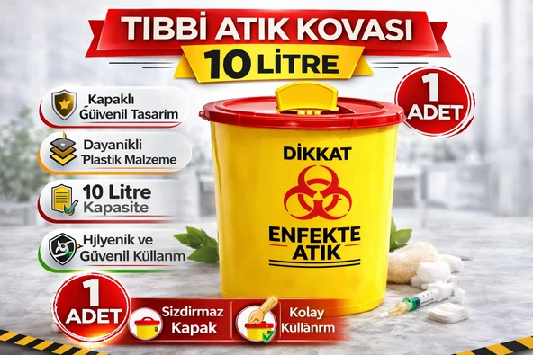 Atık Kovası 10 Litre 1 Adet Kapaklı Atık Kutusu Enfekte Atık Kovası ürün görseli 1