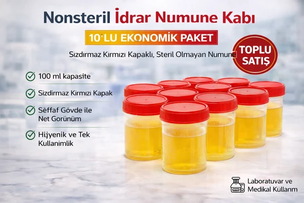 Nonsteril İdrar Numune Kabı 100 Ml Sızdırmaz Kapaklı Steril Olmayan Numune Kabı Laboratuvar Kullanım 10 Adet ürün görseli 1