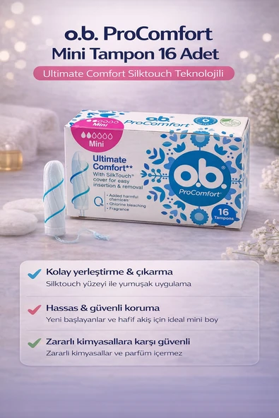 O.B. Procomfort Mini Tampon 16Lı 1 Paket Ultimate Silktouch Teknolojili ürün görseli 1