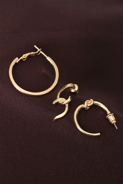 Düğüm Model Altın Renk Metal Çoklu Küpe ürün görseli 1