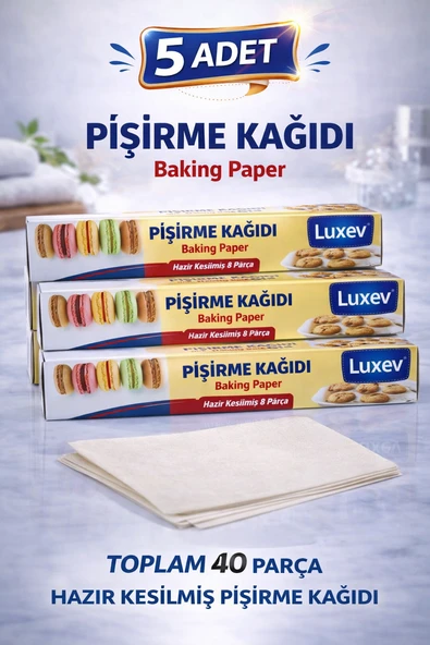 Luxev Pişirme Kağıdı Hazır Kesilmiş 8 Parça Yağlı Kağıt Fırın Kağıdı Baking Paper 5 Adet ürün görseli 1
