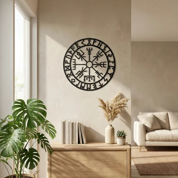 Viking Pusulası Vegvisir Duvar Tablosu Mdf Kesim Nordik Duvar Süsü Dekor ürün görseli 1