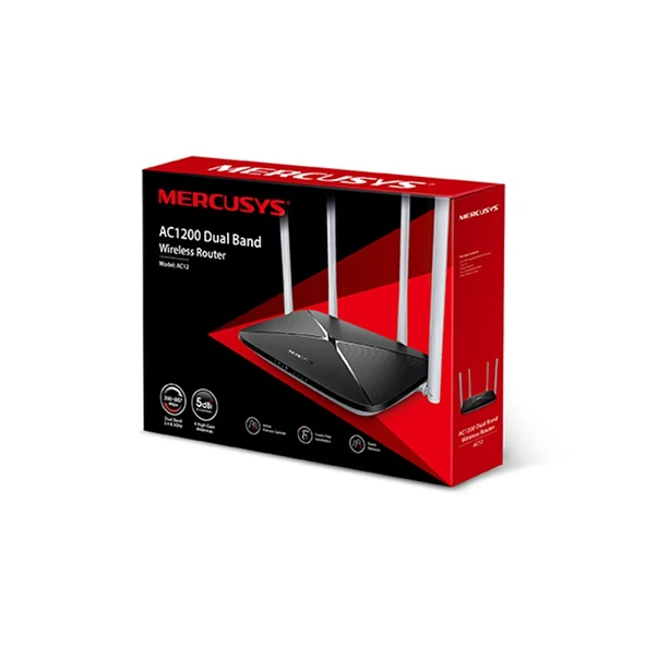 Tp-Link Mercusys Ac12 Ac1200 867Mbps/5Ghz/300Mbps/2.4Ghz Dual Band Kablosuz Router ürün görseli 1