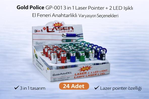 Gold Gp-001 3 In 1 + 2 Led Işıklı El Feneri Anahtarlıklı 24 Adet ürün görseli 1