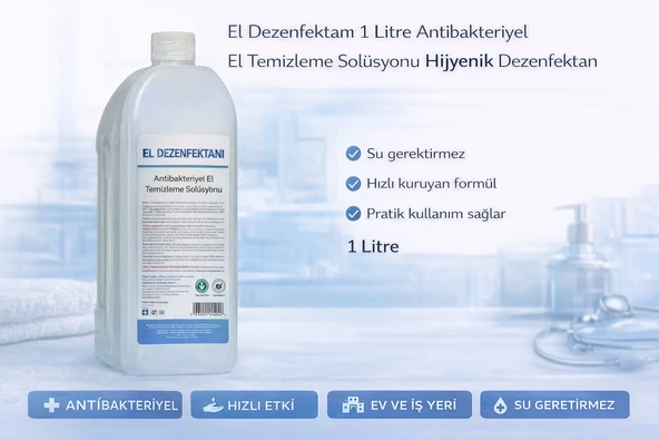 El Dezenfektanı 1 Litre Antibakteriyel El Temizleme Solüsyonu Hijyenik Dezenfektan 1 Adet ürün görseli 1
