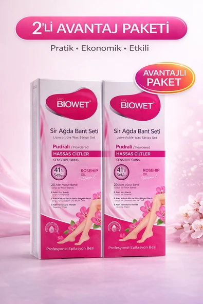 Biowet Pudralı Sir Ağda Bant Seti 41’Li Hassas Ciltler İçin Rosehip E Epilasyon Seti 2 Paket ürün görseli 1