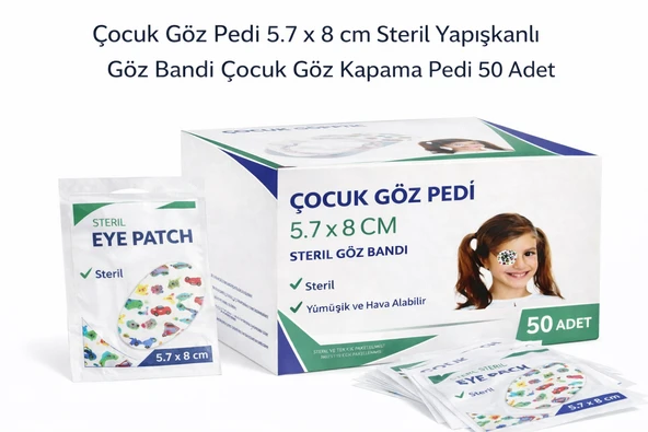 Çocuk Göz Pedi 5.7 X 8 Cm Steril Yapışkanlı Göz Bandı Çocuk Göz Kapama Pedi 50 Adet 1 Kutu ürün görseli 1