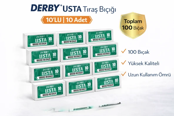 Derby Usta Çift Taraflı Jilet Tam Berber Jileti 10Lu 10 Paket ürün görseli 1
